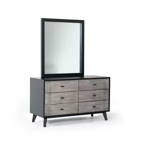 51" Grey And Black Solid Wood Six Drawer Double Dresser