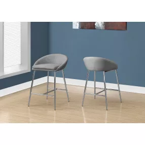 Set of Two " Gray And Silver Metal Low Back Bar Chairs
