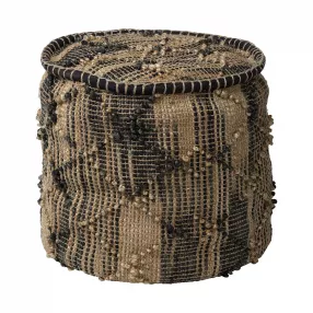 Tan Jute Cylindrical Pouf With Popcorn Stich