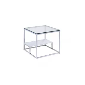 22" Chrome And Clear Glass Square End Table With Shelf