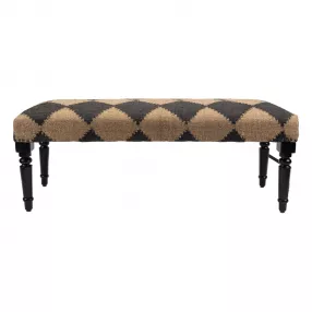 47" Tan And Black Black Leg Checkered Upholstered Bench