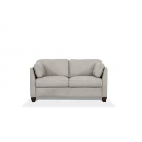 59" Dusty White And Brown Leather Loveseat