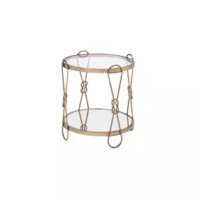 23" Gold Mirrored And Metal Round End Table With Shelf