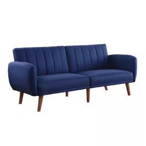 76" Blue Linen And Wood Brown Sleeper Sofa