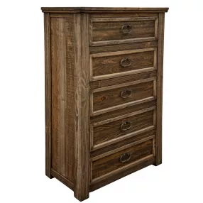 32" Brown Solid Wood Five Drawer Chest