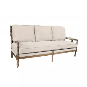 75" Ivory Linen Blend and Brown Sofa