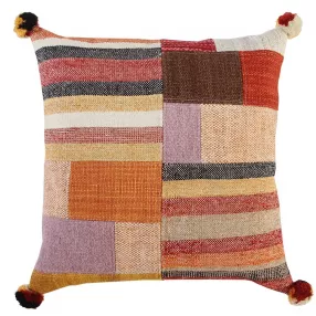 Orange brown accent stitched throw pillow with creative arts pattern and magenta textile linens