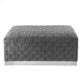 40" Gray And Silver Upholstered Velvet Bench