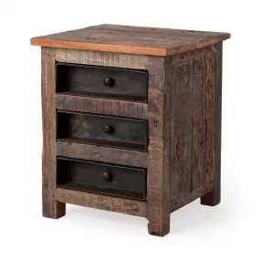 23" Brown Solid Wood Square End Table With Three Drawers