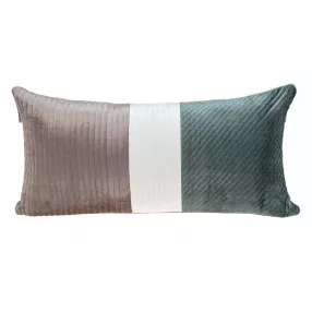 Quilted colorblock velvet lumbar throw pillow in sportswear style with jersey texture and linen accents
