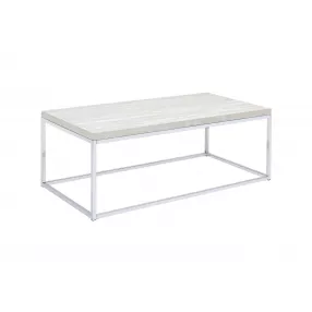 48" Chrome And White Oak Manufactured Wood And Metal Rectangular Coffee Table