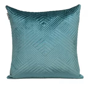Transitional teal quilted throw pillow with aqua pattern and electric blue accents