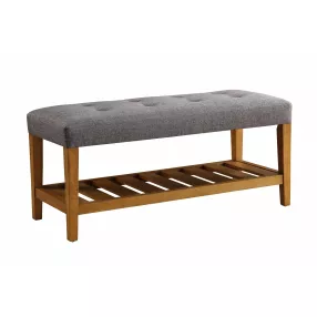 40" Gray and Brown Upholstered Linen Blend Bench with Shelves