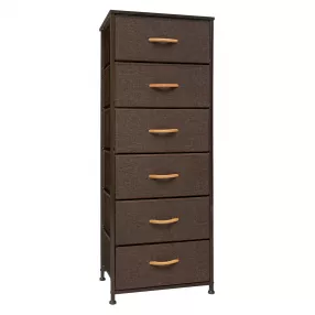 18" Brown Steel and Fabric Six Drawer Chest