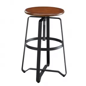 24" Chestnut And Black Steel Swivel Backless Counter Height Bar Chair