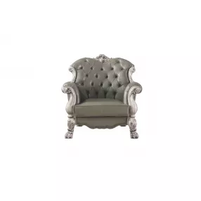 45" Bone White Faux Leather And Vintage Bone White Arm Chair