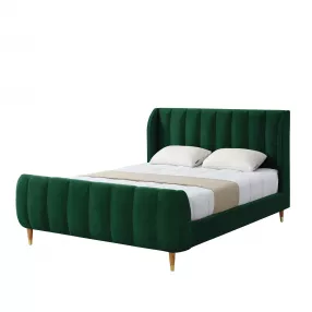 Hunter Green Solid Wood Queen Tufted Upholstered Velvet Bed