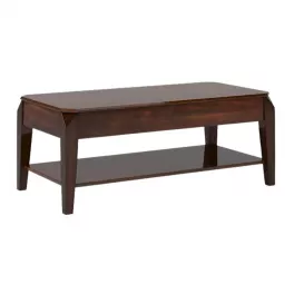 Dark brown lift coffee table with shelf and hardwood rectangle wood stain finish