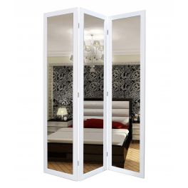 1 X 50 X 69 White Glass & Wood Mirror Screen