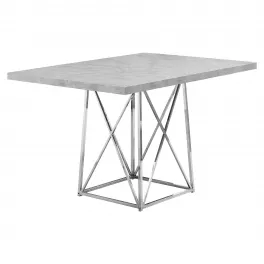 Gray silver metal dining table with outdoor and coffee table features in symmetrical design