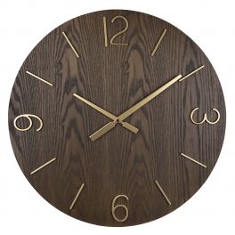 Classy Dark Stain Gold And Wood Wall Clock