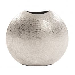 10" Hammered Silver Disc Shape Decorative Vase