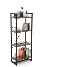 Mod Walnut and Black Four Tier Open Bookcase