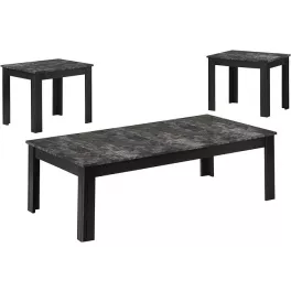 Black grey marble look table with chairs and wood outdoor furniture
