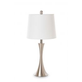Set Of Two 25" Silver Metal Table Lamps With White Empire Shade