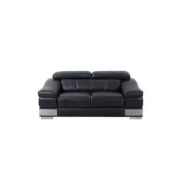 Black silver genuine leather love seat with comfortable rectangular design