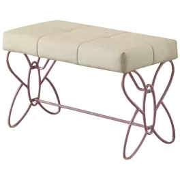 White purple upholstered faux leather bench with armrests for comfortable seating in furniture.
