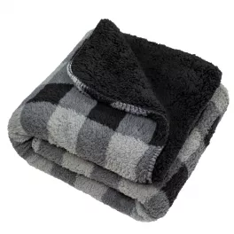 Black Grey and Black Printed Sherpa and Sherpa Throw Blanket