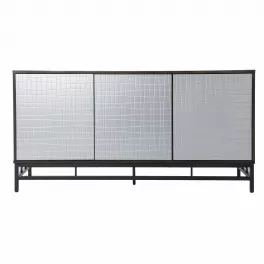 Contemporary grid lines door accent cabinet with metal details and parallel design elements