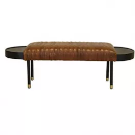 Warm brown leather solid wood bench for outdoor furniture