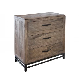36" Brown Solid Wood Three Drawer Chest