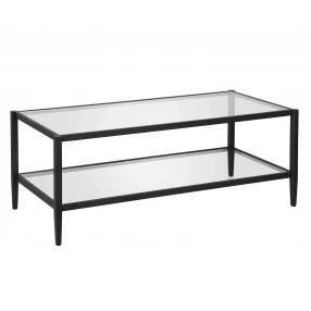 45" Black And Clear Glass And Steel Coffee Table With Shelf