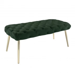 48" Hunter Green And Gold Upholstered Velvet Bench