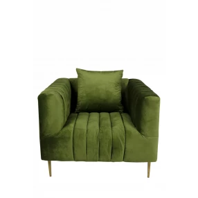 37" Olive Velvet And Gold Solid Color Lounge Chair