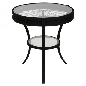 24" Black And Clear Glass Round End Table With Shelf