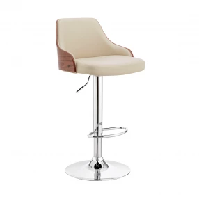 24" Cream And Silver Iron Swivel Adjustable Height Bar Chair
