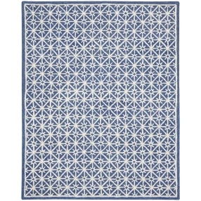 8' x 10' Blue and Off White Geometric Hand Tufted Area Rug