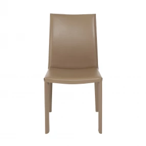 Set of Two Taupe Upholstered Leather Dining Side Chairs