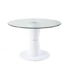34" Clear And White Glass Round Coffee Table