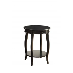24" Blakc And Black Solid Wood Round End Table With Shelf