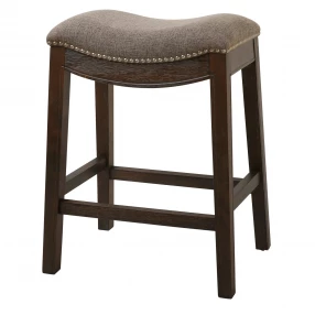 Taupe And Wood Brown Solid Wood Backless Counter Height Bar Chair