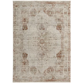 power loom distressed area rug with fringe in brown and beige rectangular pattern