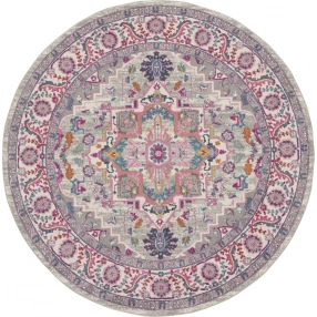 round floral power loom area rug with artistic pattern and symmetrical design