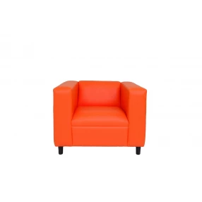36" Orange And Black Faux Leather Arm Chair
