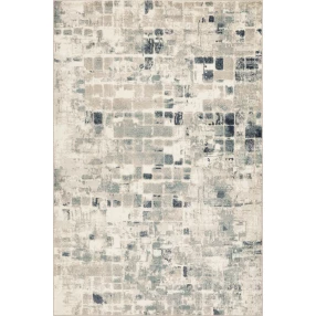 blue beige abstract dhurrie runner rug with rectangle pattern and beige concrete texture