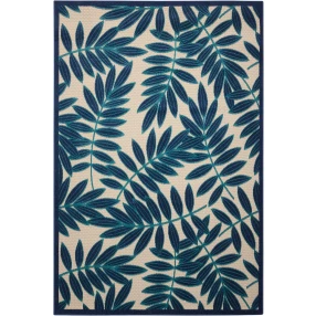 8' X 11' Blue And Ivory Floral Indoor Outdoor Area Rug